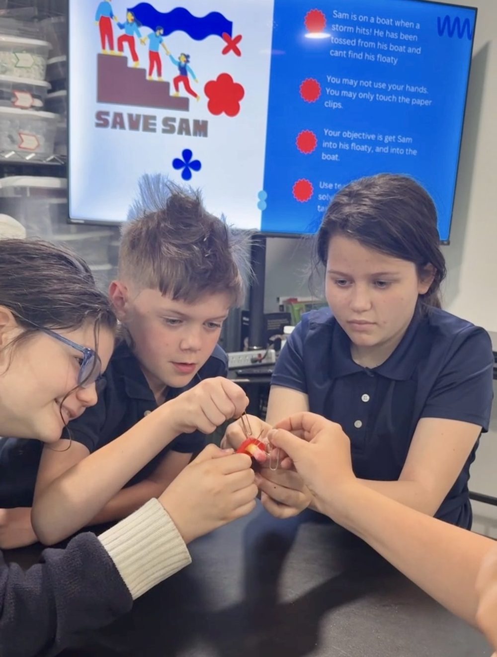 Selwyn middle school students working together on a team challenge